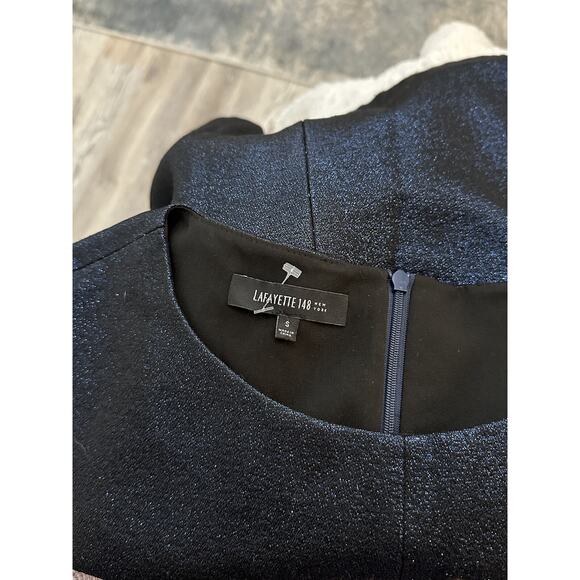 LAFAYETTE 148 NEW YORK Blue Shimmer 3/4 Sleeve Blouse Top - Picture 2 of 7